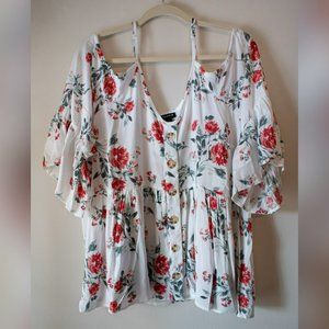 Torrid Womens Red White Green Floral Boho Off Shoulder Top Size 1 XL